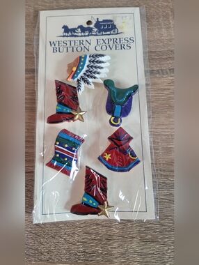 Vintage Western Express Button Covers Multicolor Set Native American Western 80s